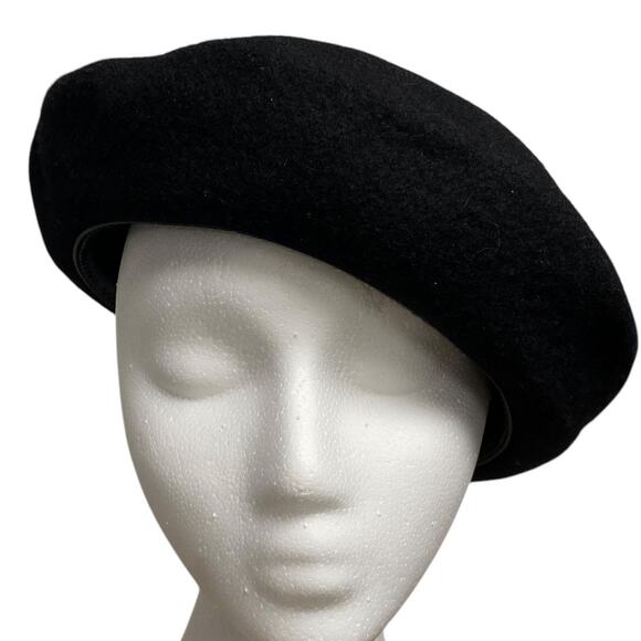 Vintage Lake Of Isles Black Wool Adult Size L Beret Cap Hat - Picture 2 of 11